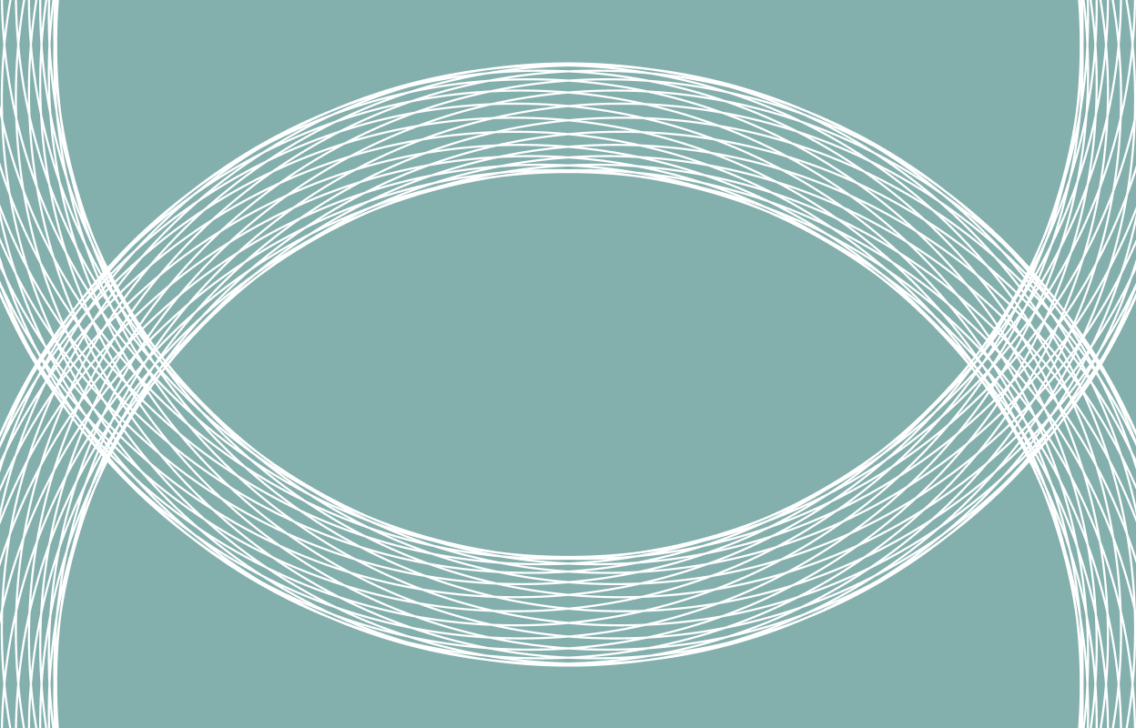 White circular line graphic on a teal background