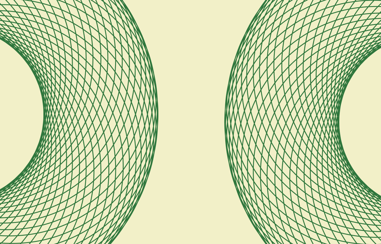 Dark green circular line graphic on a beige background